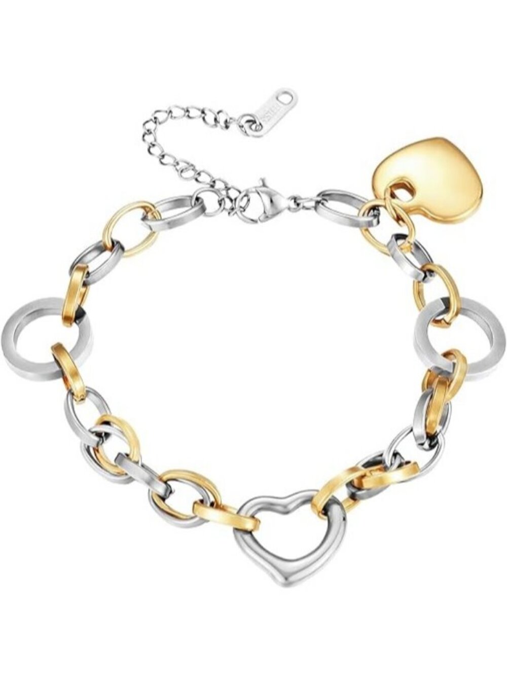 Silver Pendant Heart Bracelet Stainless Steel 18K Gold Plated